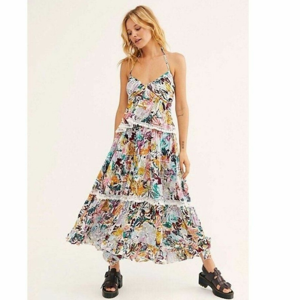 Free People Sz M Kahlo Tropical Maxi Skirt Set EUC